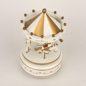 Drevený hrací kolotoč bielo-zlatý 19cm