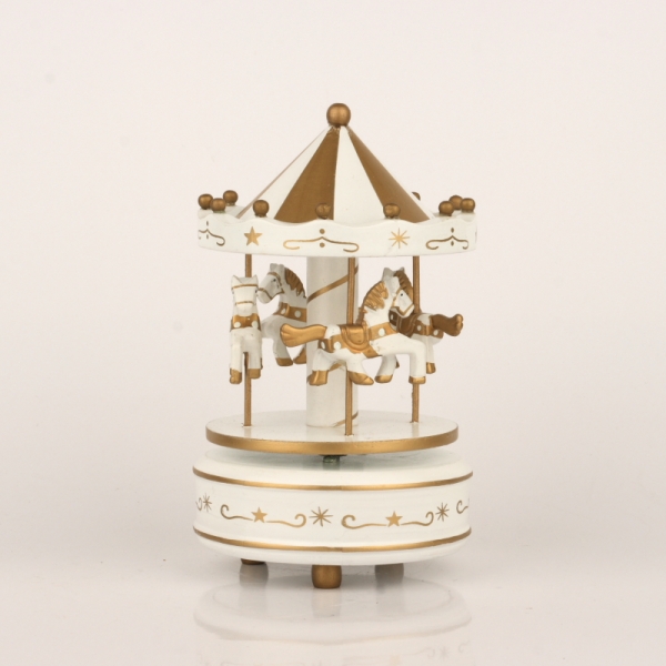 Drevený hrací kolotoč bielo-zlatý 19cm