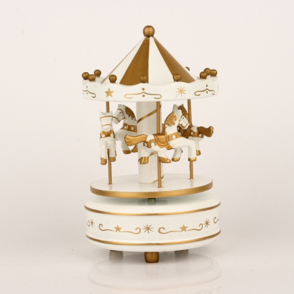 Drevený hrací kolotoč bielo-zlatý 19cm