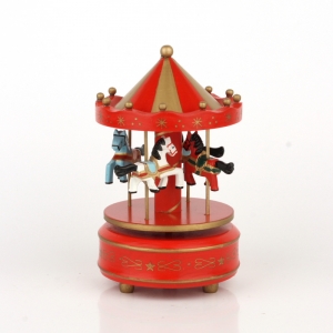 Drevený hrací kolotoč červený 19cm