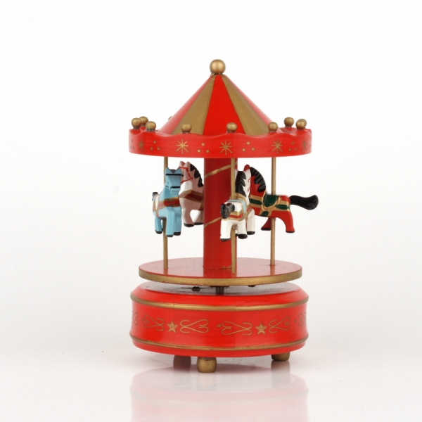 Drevený hrací kolotoč červený 19cm