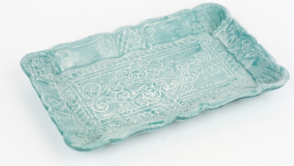 Drevený podnos s ornamentom zelený 19x12x2cm