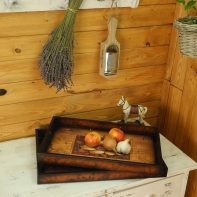 Drevený podnos/tácka - kvetinový motív (set 2ks) 42/45cm