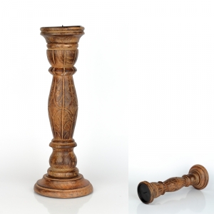 Drevený ručne vyrezávaný svietnik s patinou 38 cm