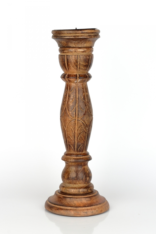 Drevený ručne vyrezávaný svietnik s patinou 38 cm
