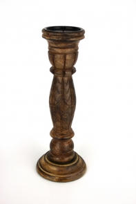 Drevený ručne vyrezávaný svietnik s patinou 38 cm