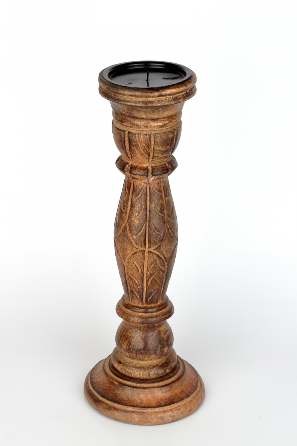 Drevený ručne vyrezávaný svietnik s patinou 38 cm