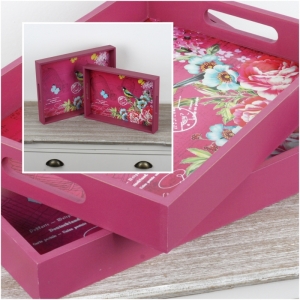 Drevený raňajkový podnos ružový 2ks 30x40cm / 36x22,5cm