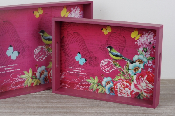 Drevený raňajkový podnos ružový 2ks 30x40cm / 36x22,5cm