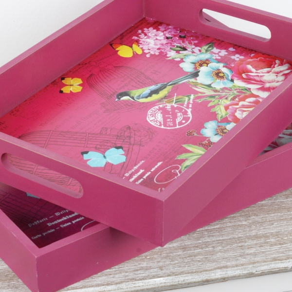 Drevený raňajkový podnos ružový 2ks 30x40cm / 36x22,5cm