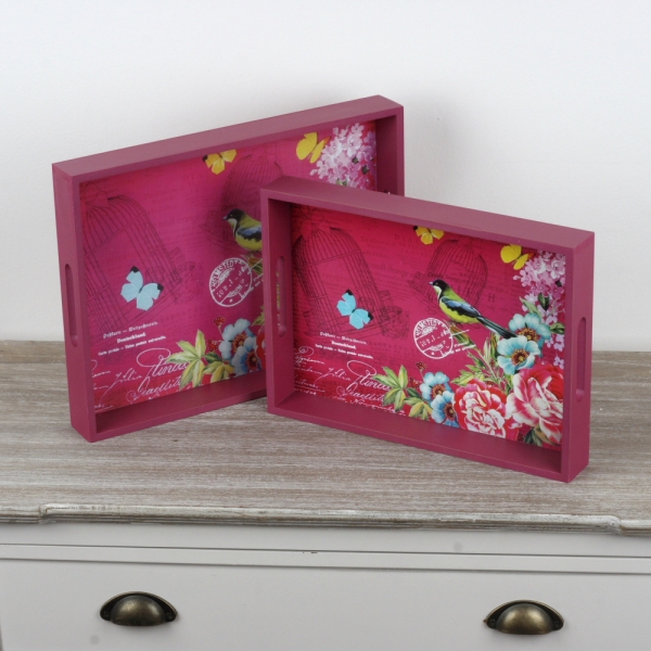 Drevený raňajkový podnos ružový 2ks 30x40cm / 36x22,5cm