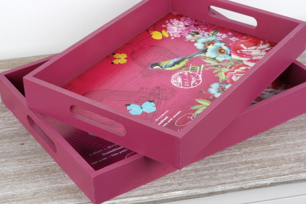 Drevený raňajkový podnos ružový 2ks 30x40cm / 36x22,5cm