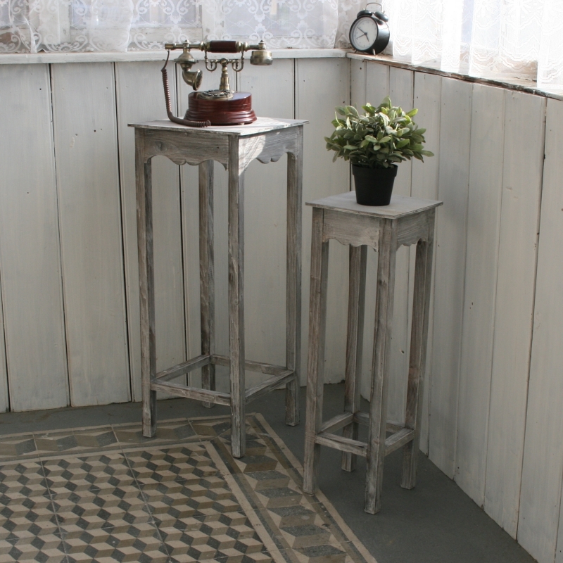 Drevený stojan na kvety sivý 68 / 80cm (sada 2ks)