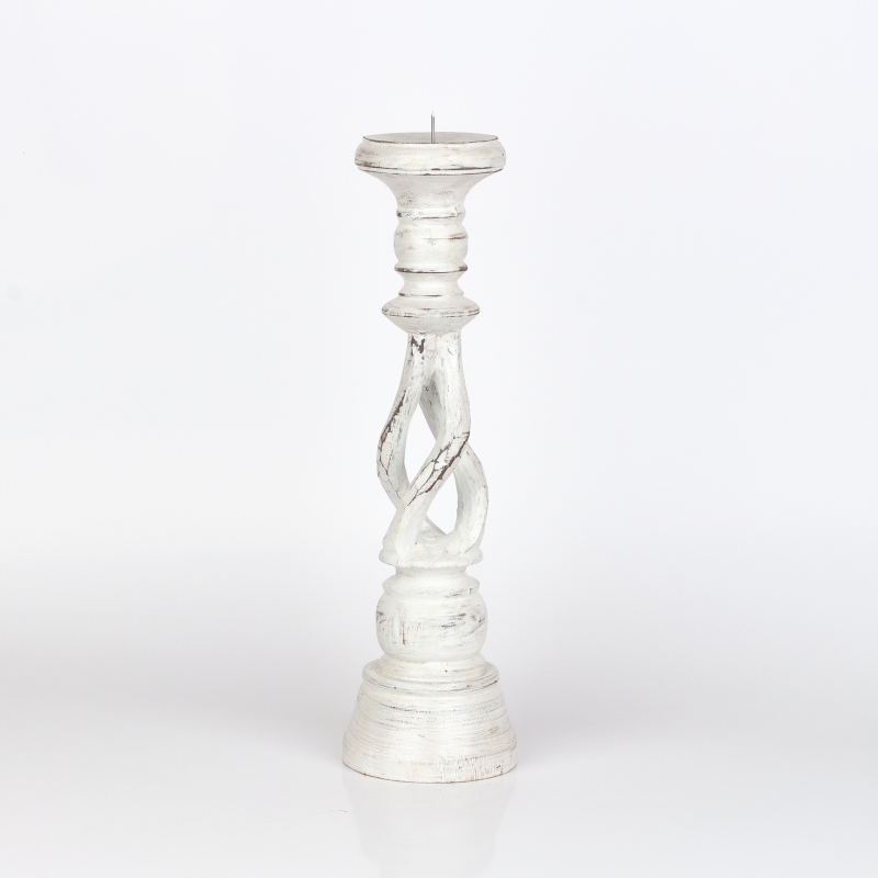 Drevený svietnik biely s patinou 35cm
