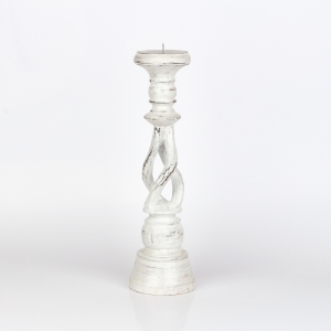 Drevený svietnik biely s patinou 35cm