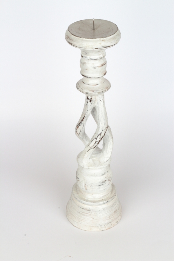 Drevený svietnik biely s patinou 35cm