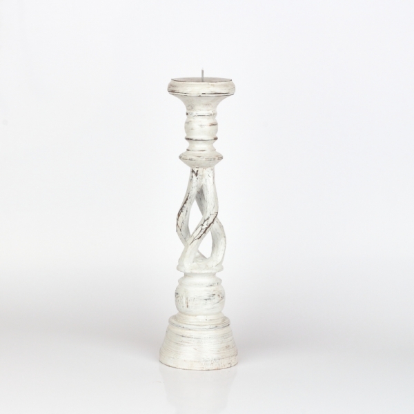 Drevený svietnik biely s patinou 35cm