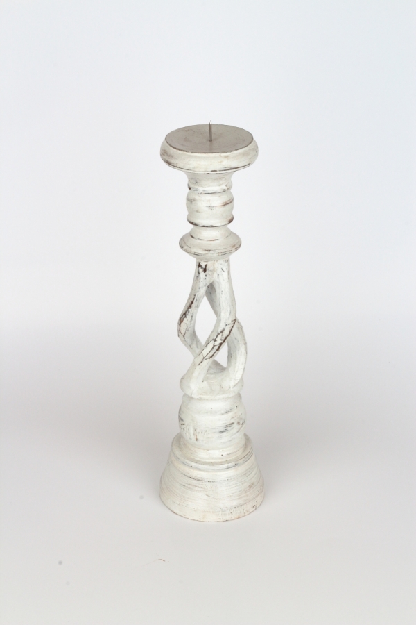 Drevený svietnik biely s patinou 35cm