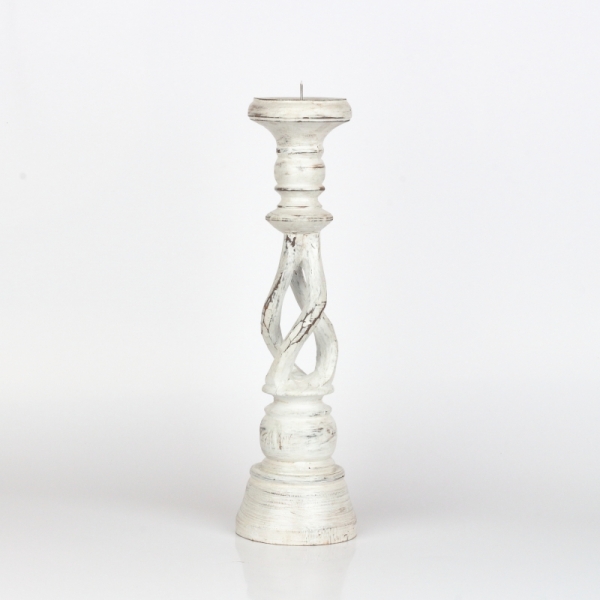 Drevený svietnik biely s patinou 35cm
