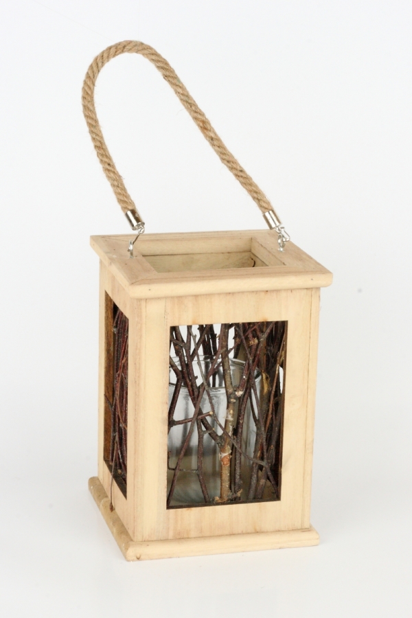 Drevený svietnik / lampáš z vetvičiek tmavý 23x17cm