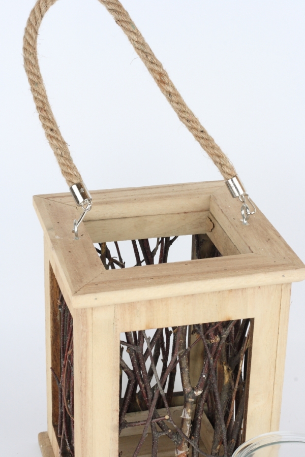 Drevený svietnik / lampáš z vetvičiek tmavý 23x17cm