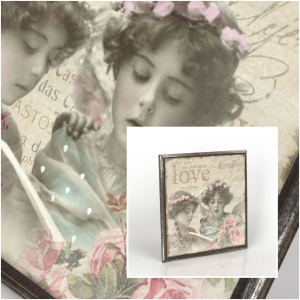 Drevený vintage obraz 22x22cm