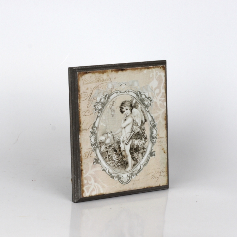 Drevený vintage obraz anjel 14x12cm
