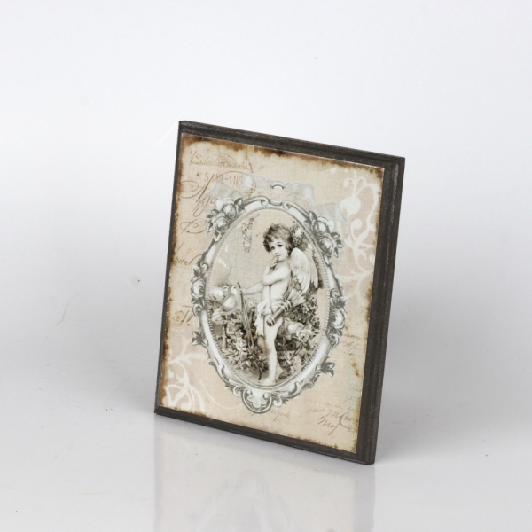 Drevený vintage obraz anjel 14x12cm