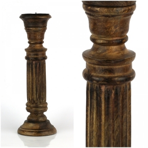 Drevený vyrezávaný svietnik tmavý 37cm 