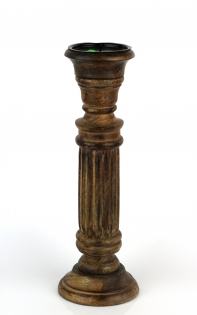 Drevený vyrezávaný svietnik tmavý 37cm 