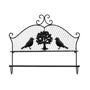 Držiak na utierky čierny s vtáčikmi a stromom 55,5 x 47 x 14 kovový