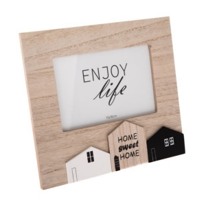 Fotorámik drevený stojací s domčekmi 21×19×0,8 cm