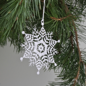 Háčkovaná vánoční ozdoba vločka  7cm (sada 6ks)