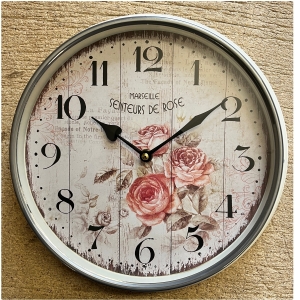 Hodiny na stenu Provence ruže kov 31cm