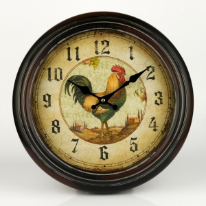 Hpodiny nástenné kovové s kohútom 39cm