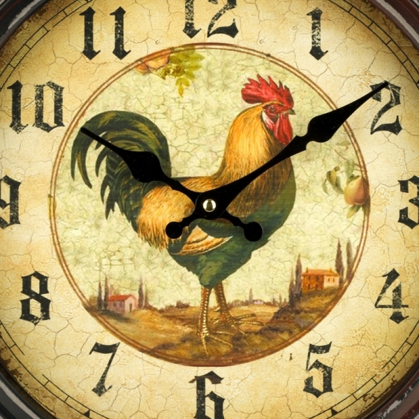 Hpodiny nástenné kovové s kohútom 39cm