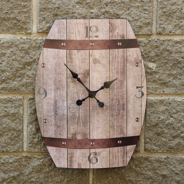 Hodiny nástenné plechové sud 50 x 38,5cm