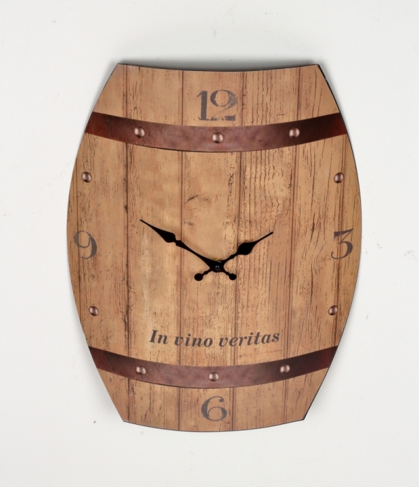 Hodiny nástenné plechové sud In vino veritas 50x38,5cm