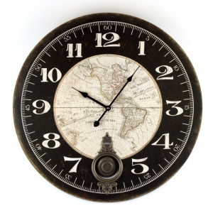 Hodiny nástenné s mapou a kyvadlom 58cm