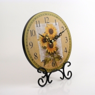 Hodiny stolové na stojančeku - motív slnečnica 18cm