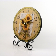 Hodiny stolové na stojančeku - motív slnečnica 18cm