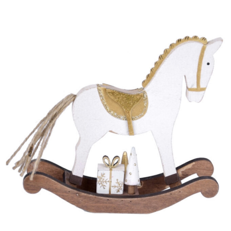 Hojdací koník biely väčší 23 x 6 x 21 cm drevený