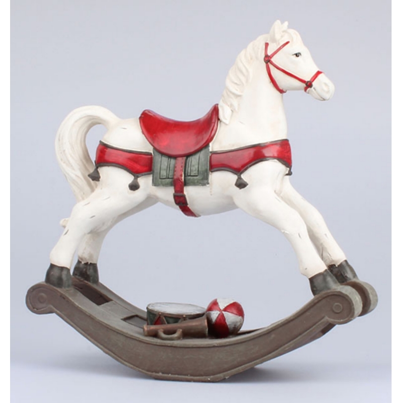Hojdací kôň bielo červený 30 x 31 x 10 cm polyresin