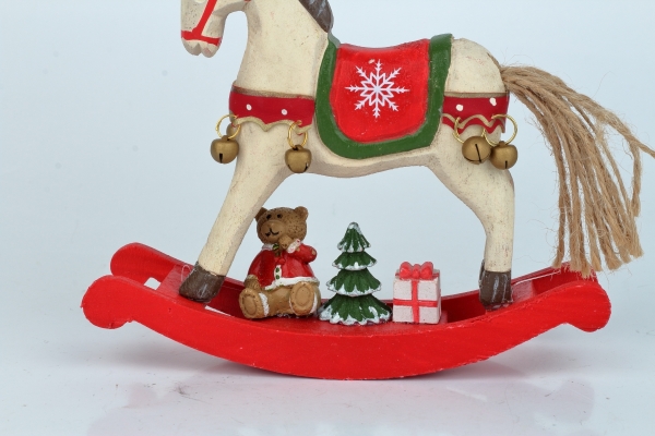 Hojdací kôň biely 15x14 cm vianočný