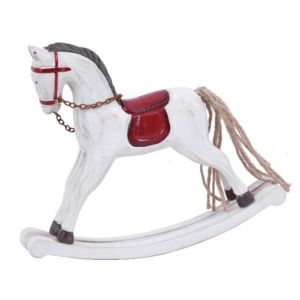 Hojdací kôň biely s červenými detailmi 25x21 cm drevený