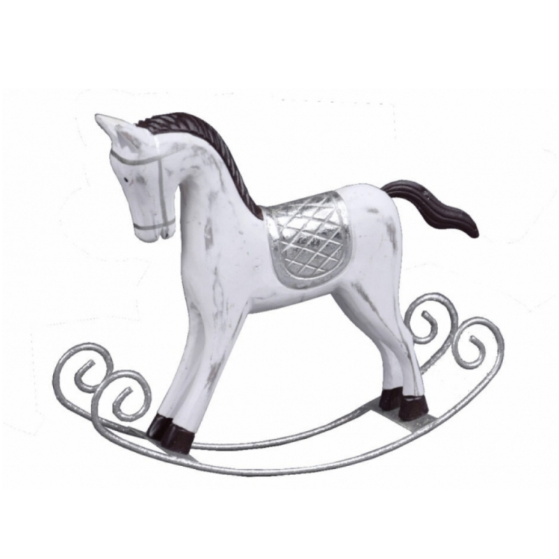 Hojdací kôň biely so striebornými detailmi 30x25 cm