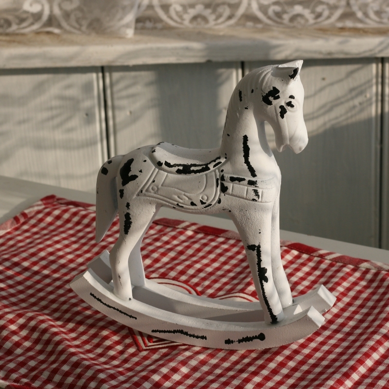 Hojdací kôň drevený biely 22x20cm