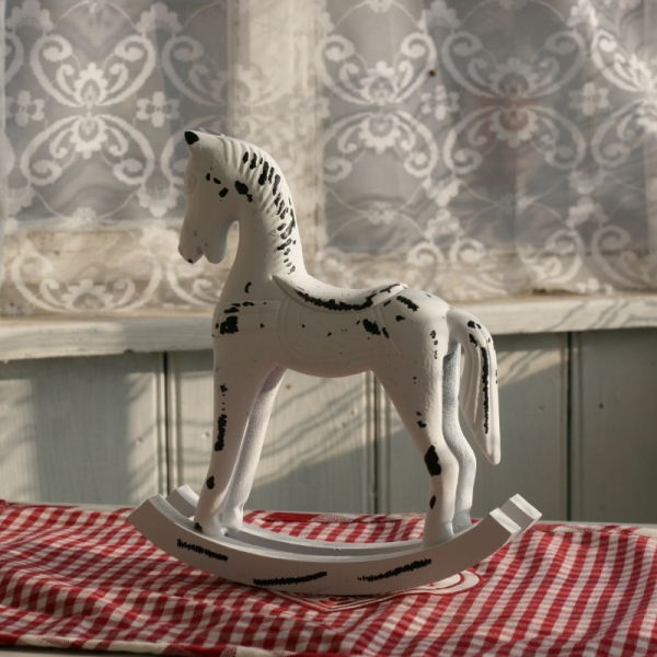 Hojdací kôň drevený biely 22x20cm