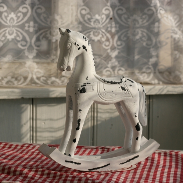 Hojdací kôň drevený biely 22x20cm