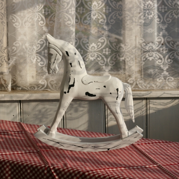 Hojdací kôň drevený biely 34x33cm